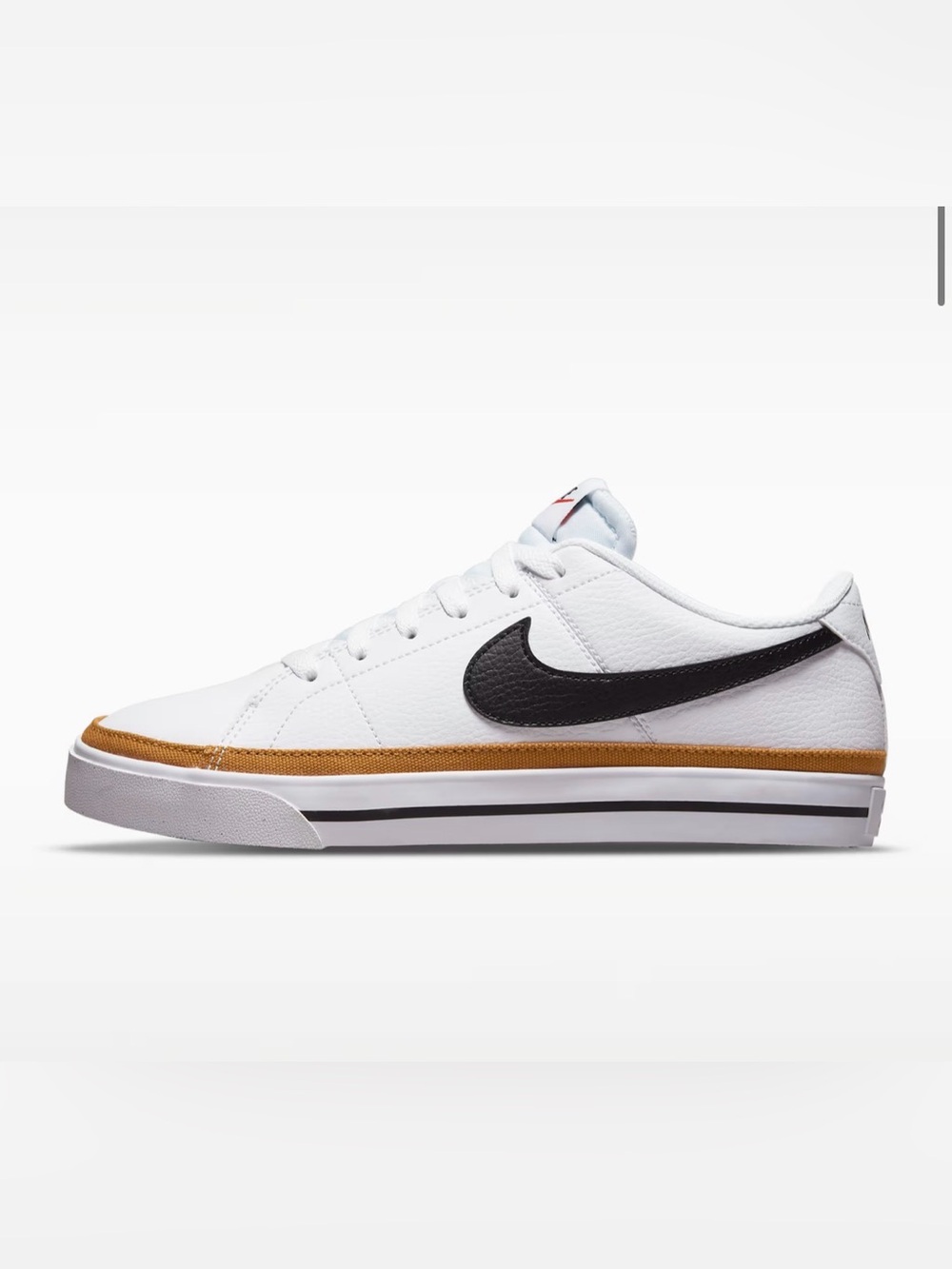 Nike Women’s White Sneakers with Black Swoosh and Brown Trim